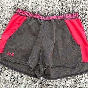 Under Armour gym shorts heatgear neon pink and gray size med